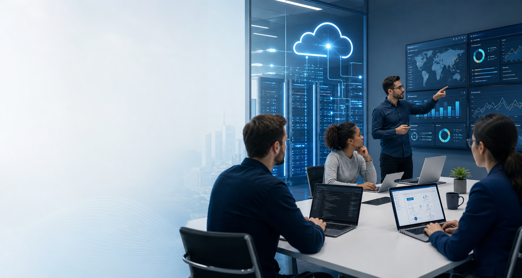 Equipo profesional desarrollando sistemas web, dashboards e infraestructura cloud